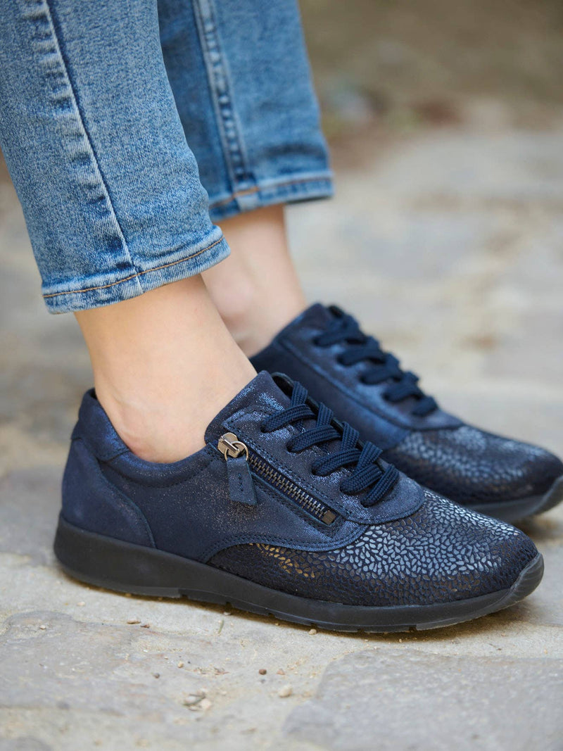 Baskets spécial hallux valgus – bout extensible, zip côté – Bleu marine