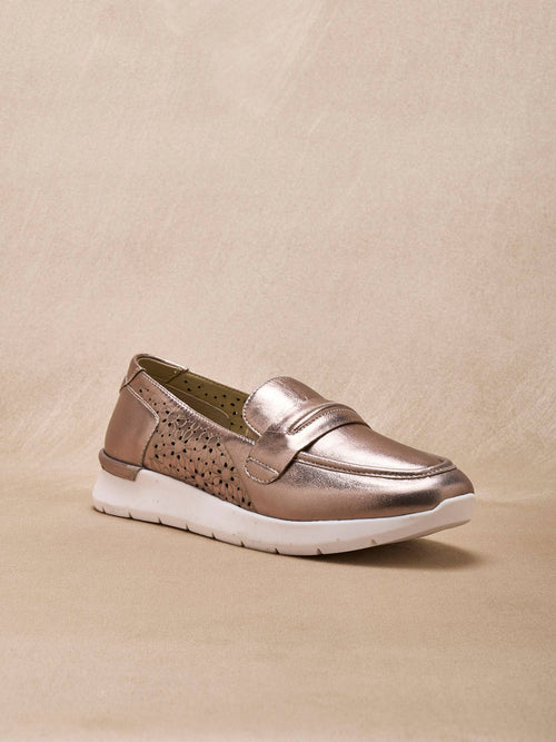 Mocassins cuir ajourés – à enfiler sans lacets – Mordoré